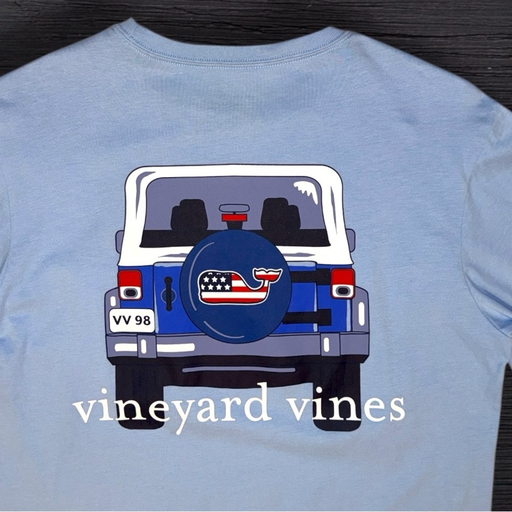Vineyard Vines C.C. Prep Jeep Back Graphic Long Sleeve Tee Shirt Blue Small - Picture 7 of 9